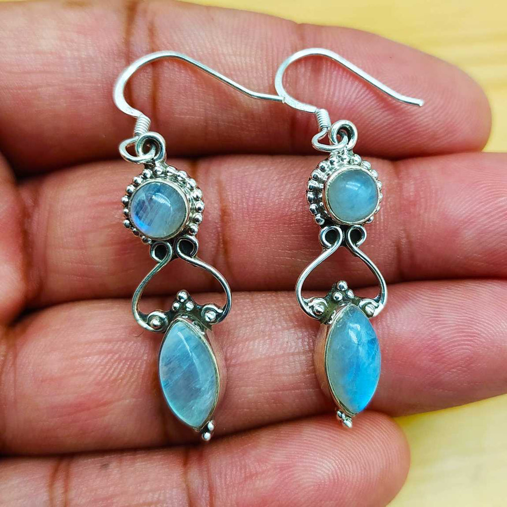 Natural Moonstone Bohemian Designer Earring 925 Solid Silver