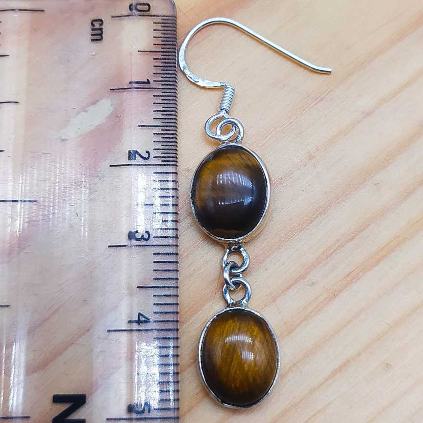 Bohemian Tiger Eye 925 Solid Silver Dual Stone Hanging Earring