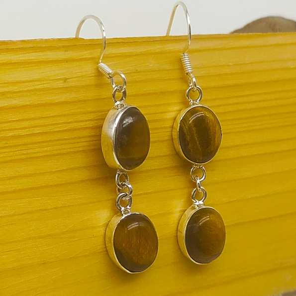 Bohemian Tiger Eye 925 Solid Silver Dual Stone Hanging Earring