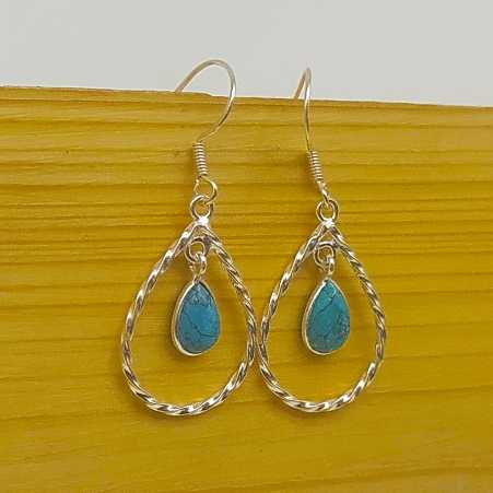 Bohemian Turquoise 925 Solid Silver Dual Stone Hanging Earring