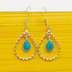 Bohemian Turquoise 925 Solid Silver Dual Stone Hanging Earring