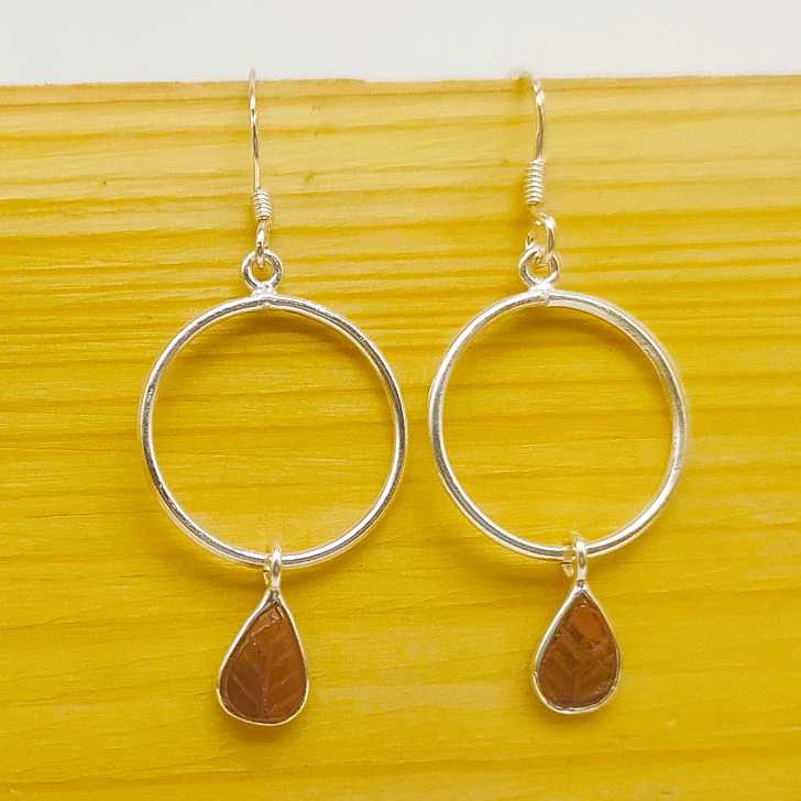 Hanging Garnet Leaf Earring 925 Solid Silver Dual Stone Hanging Earring