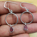 Hanging Garnet Leaf Earring 925 Solid Silver Dual Stone Hanging Earring