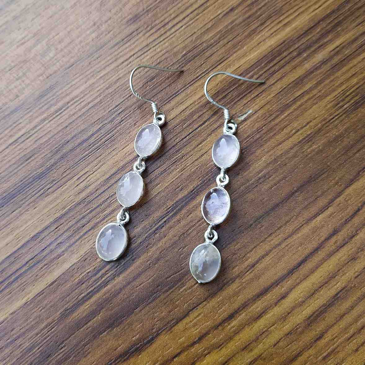 Oval Rose Quartz 925 Sterling Silver Earrings