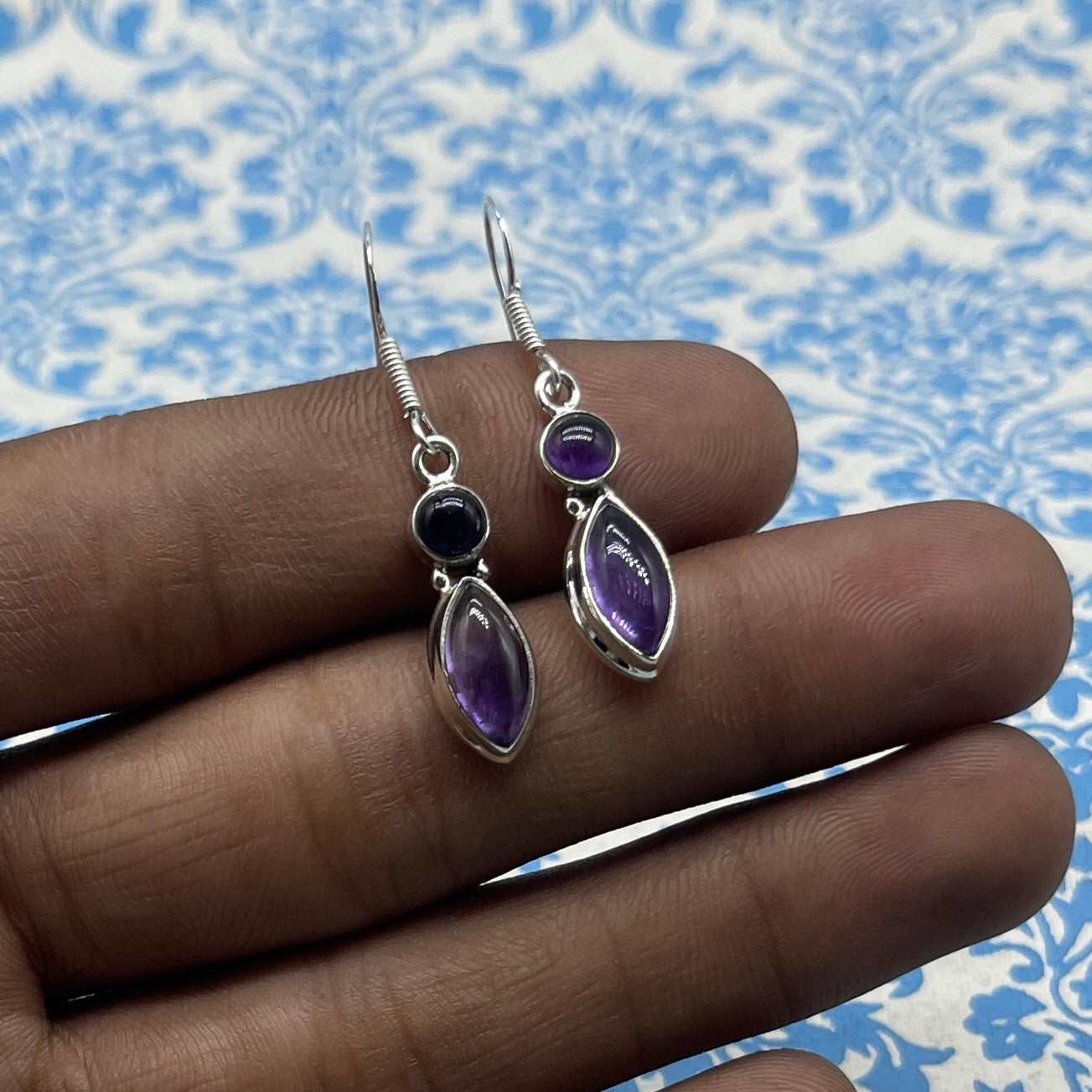 Minimal Amethyst  Jewelry – 925 Silver Handmade Dangle Earrings