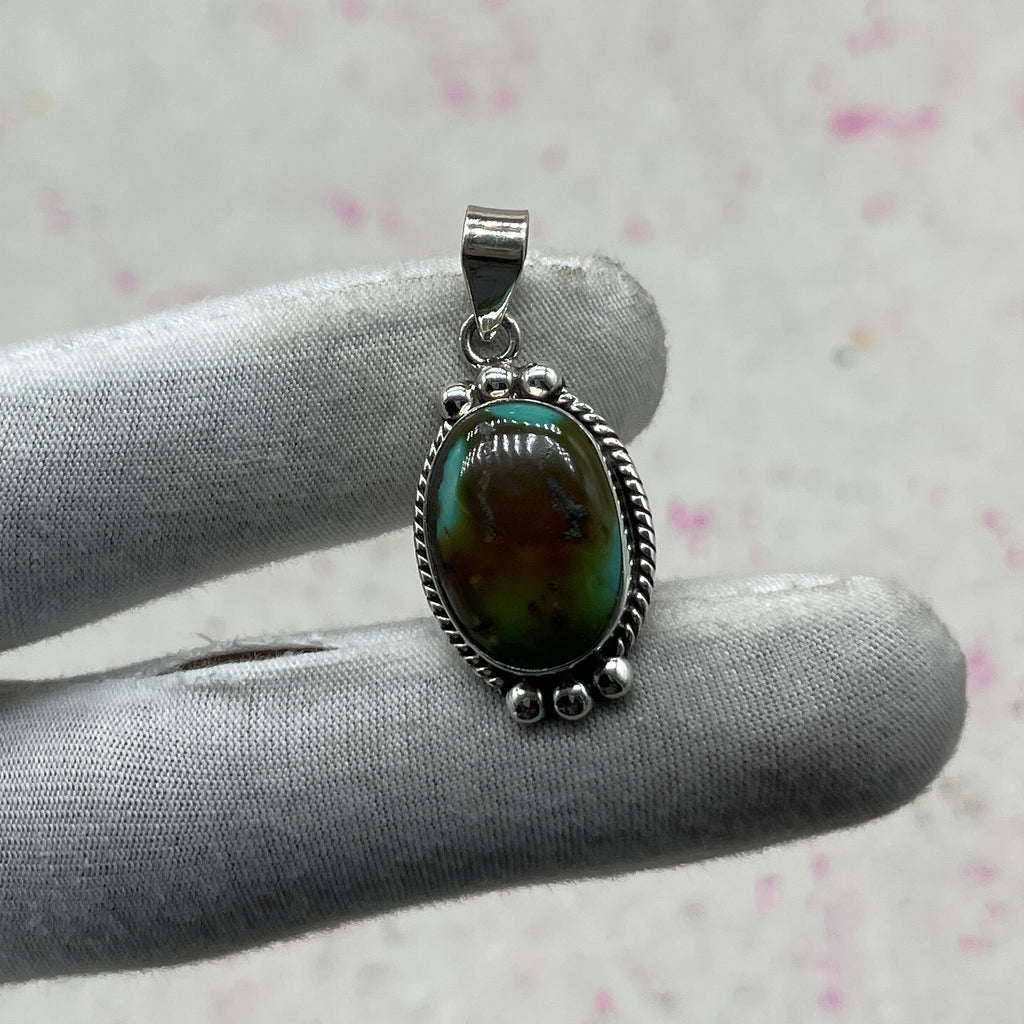 Tibetan Turquoise 925 Sterling Silver Pendant – Handmade Tribal Jewelry