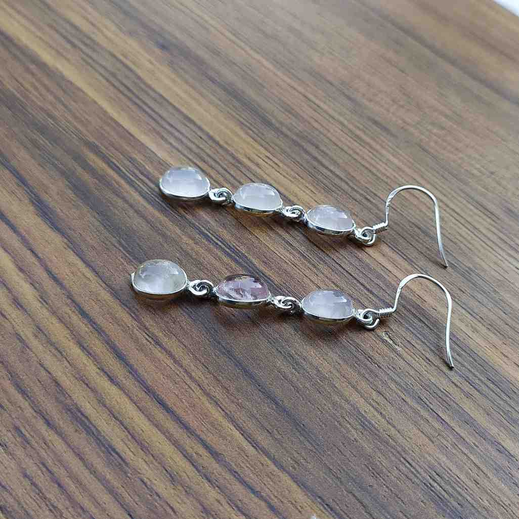 Oval Rose Quartz 925 Sterling Silver Earrings