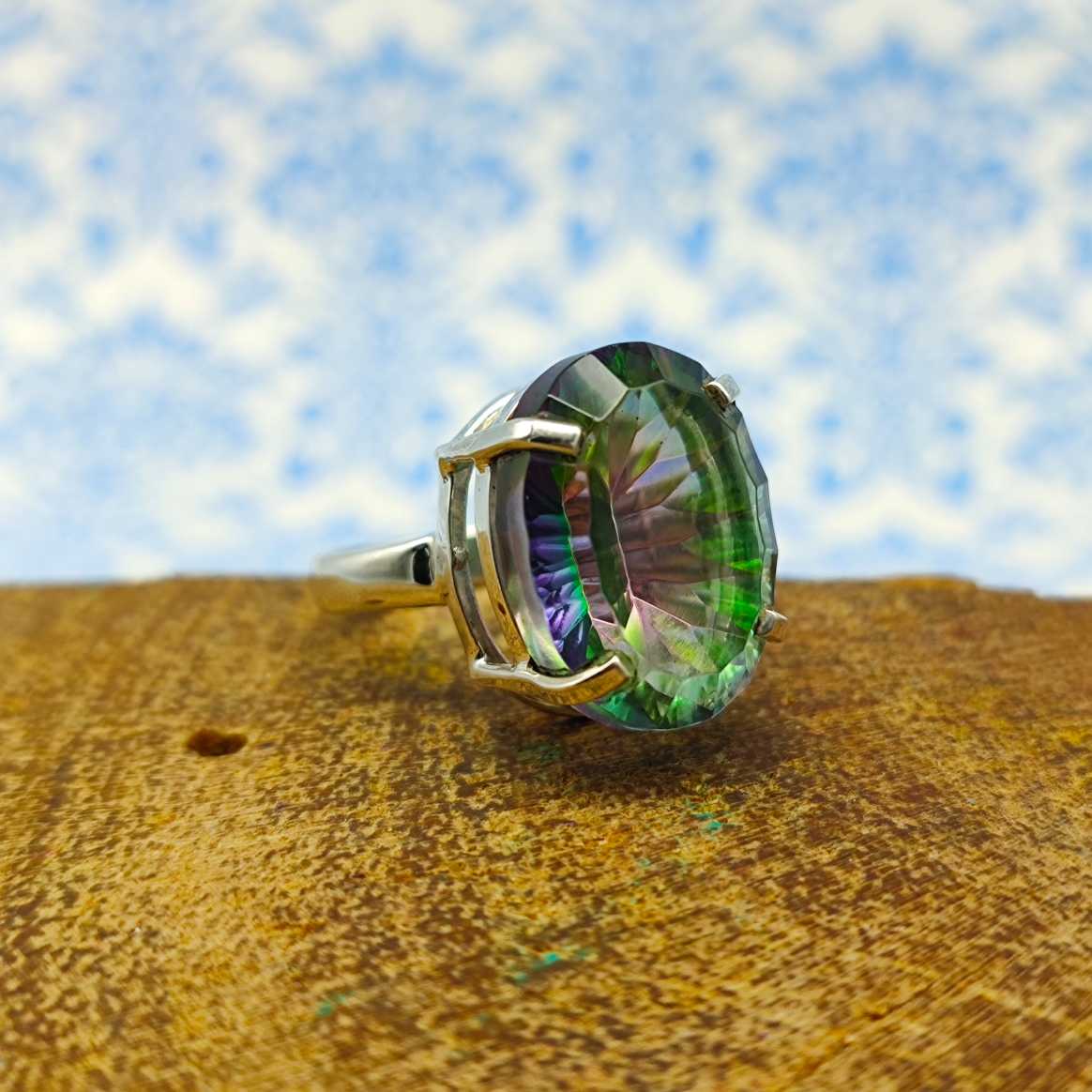 Claw Prong Design 925 Sterling Silver Handmade Mystic Topaz Ring
