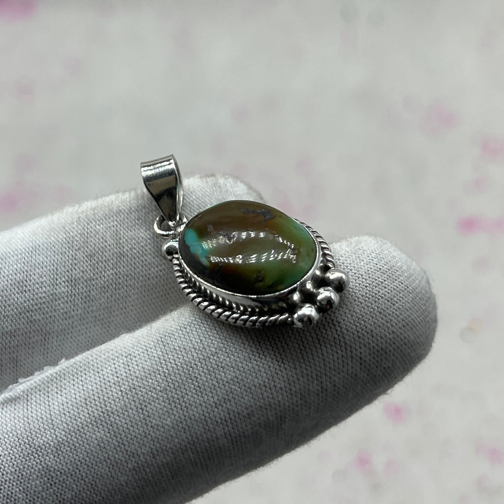 Tibetan Turquoise 925 Sterling Silver Pendant – Handmade Tribal Jewelry