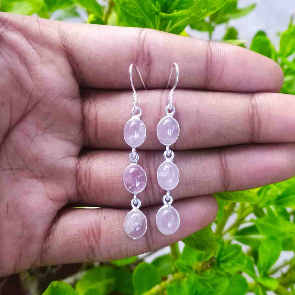 Oval Rose Quartz 925 Sterling Silver Earrings