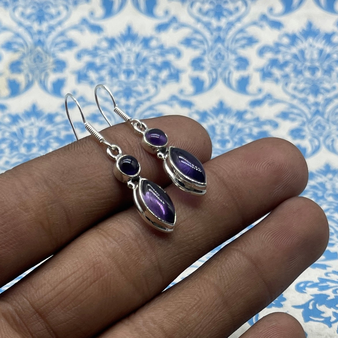 Minimal Amethyst  Jewelry – 925 Silver Handmade Dangle Earrings