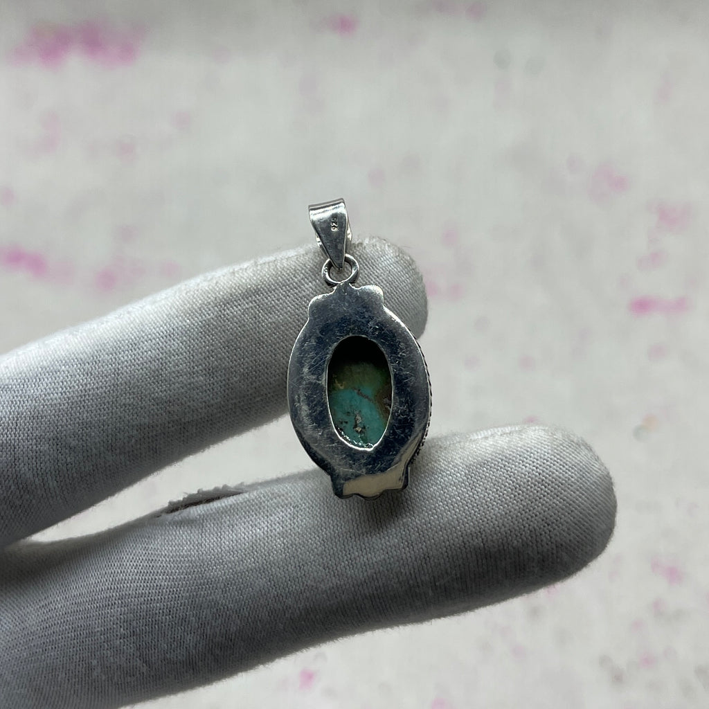 Tibetan Turquoise 925 Sterling Silver Pendant – Handmade Tribal Jewelry