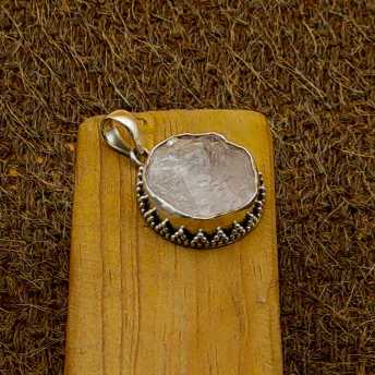Raw Rose Quartz 925 Silver Boho Necklace Handmade