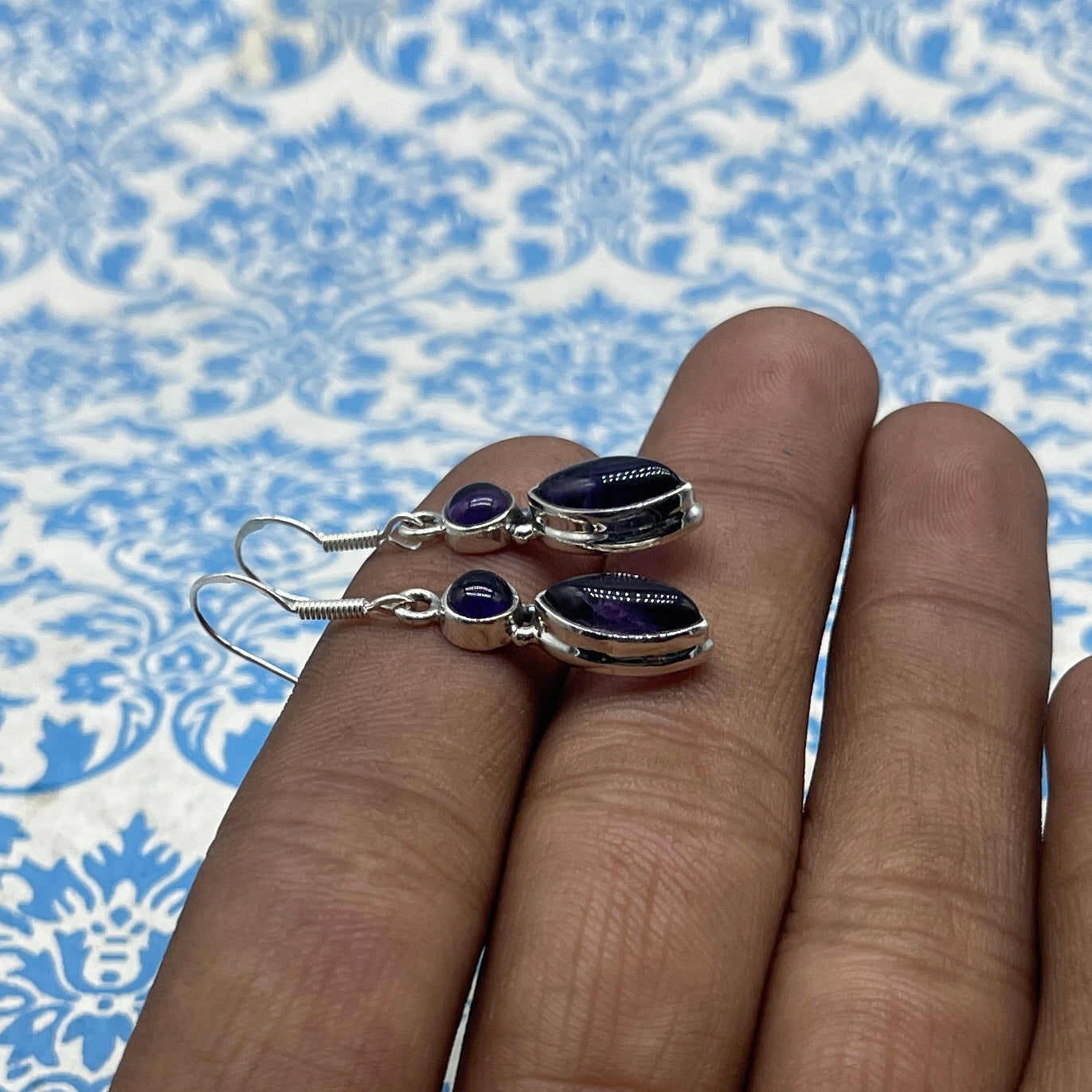 Minimal Amethyst  Jewelry – 925 Silver Handmade Dangle Earrings