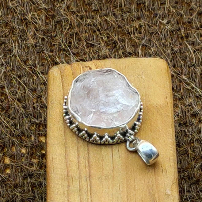 Raw Rose Quartz 925 Silver Boho Necklace Handmade