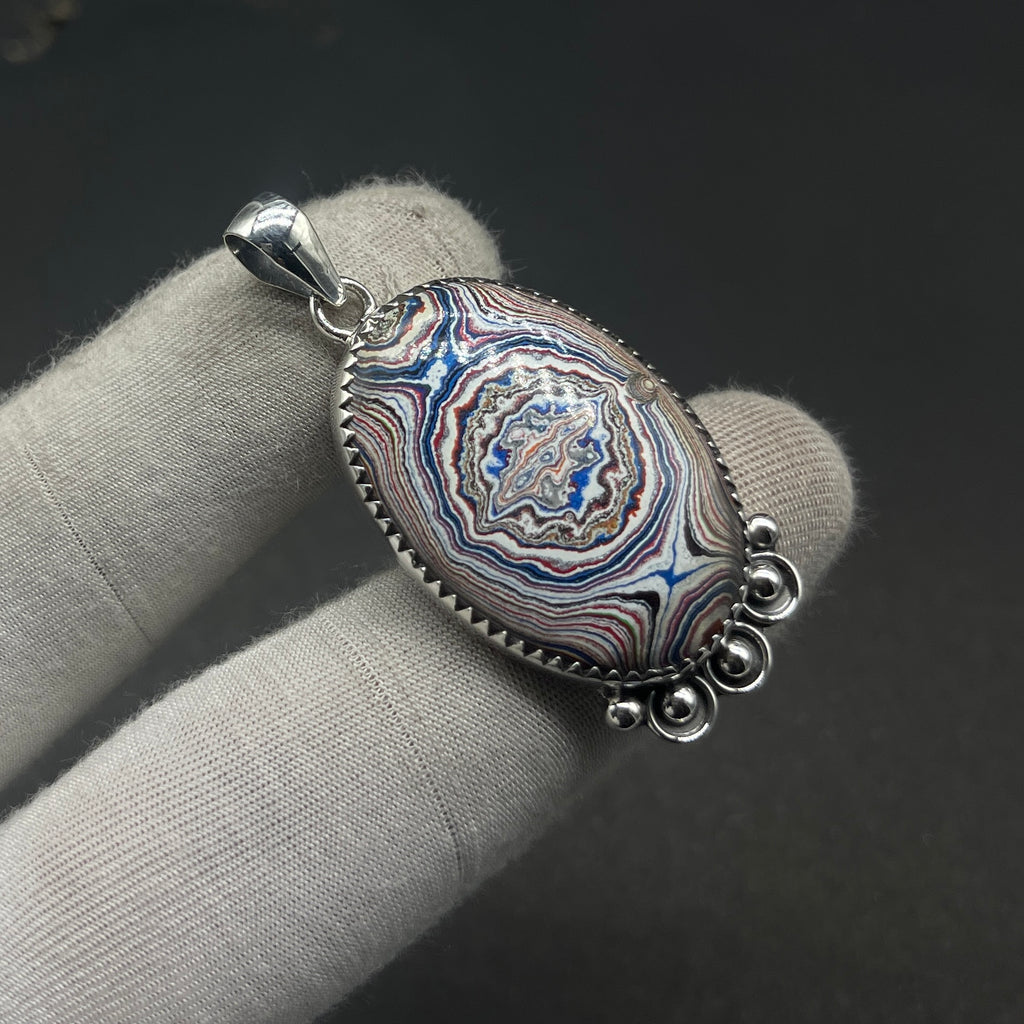 Fordite Cabochon 925 Silver Boho Artisan Pendant