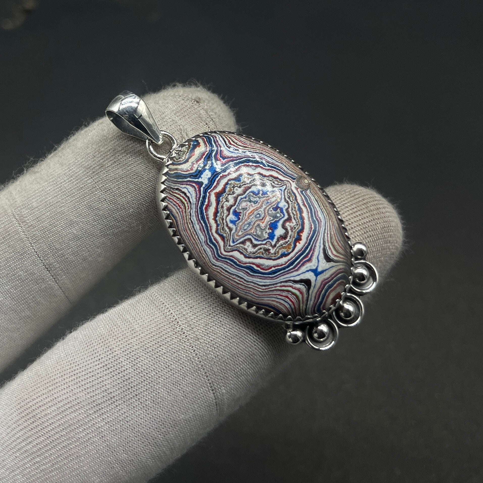 Fordite Cabochon 925 Silver Boho Artisan Pendant