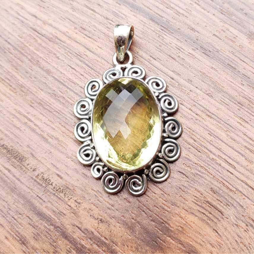 Natural Lemon Topaz Gemstone Solid 925 Sterling Silver Pendant Handmade