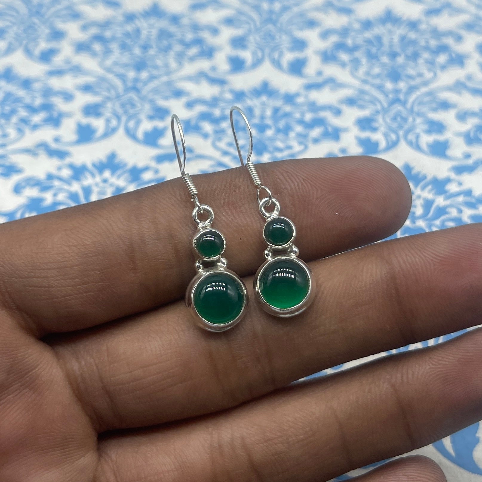 Natural Green Onyx 925 Sterling Silver Earrings – Fine Handcrafted Jewelry