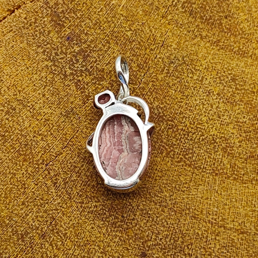Rhodochrosite & Garnet Nepali Bohemian Handmade Silver Pendant