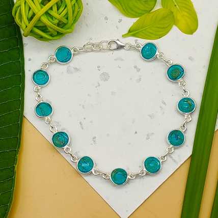 925 Silver Turquoise Round Cabochon Bracelet – Handmade Natural Gemstone Jewelry