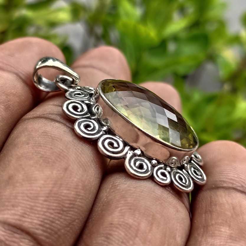 Natural Lemon Topaz Gemstone Solid 925 Sterling Silver Pendant Handmade