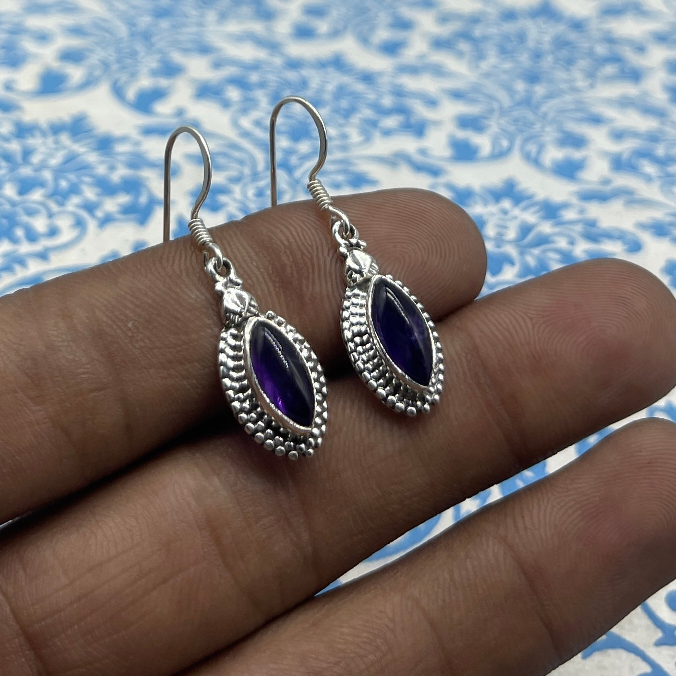 925 Sterling Silver Amethyst Marquise Earrings – Elegant Purple Gemstone Jewelry