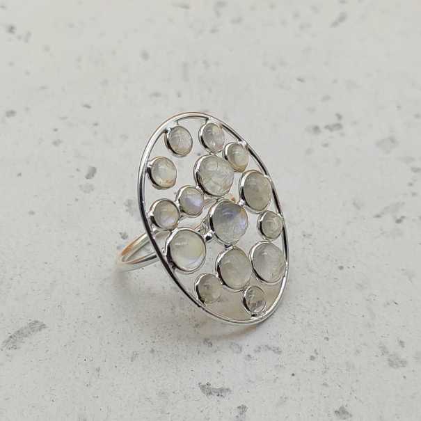 925 Sterling Silver Handmade Bohemian Rainbow Moonstone Jumble Ring