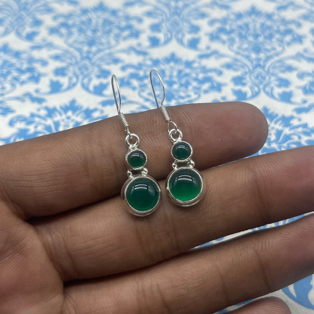 Natural Green Onyx 925 Sterling Silver Earrings – Fine Handcrafted Jewelry
