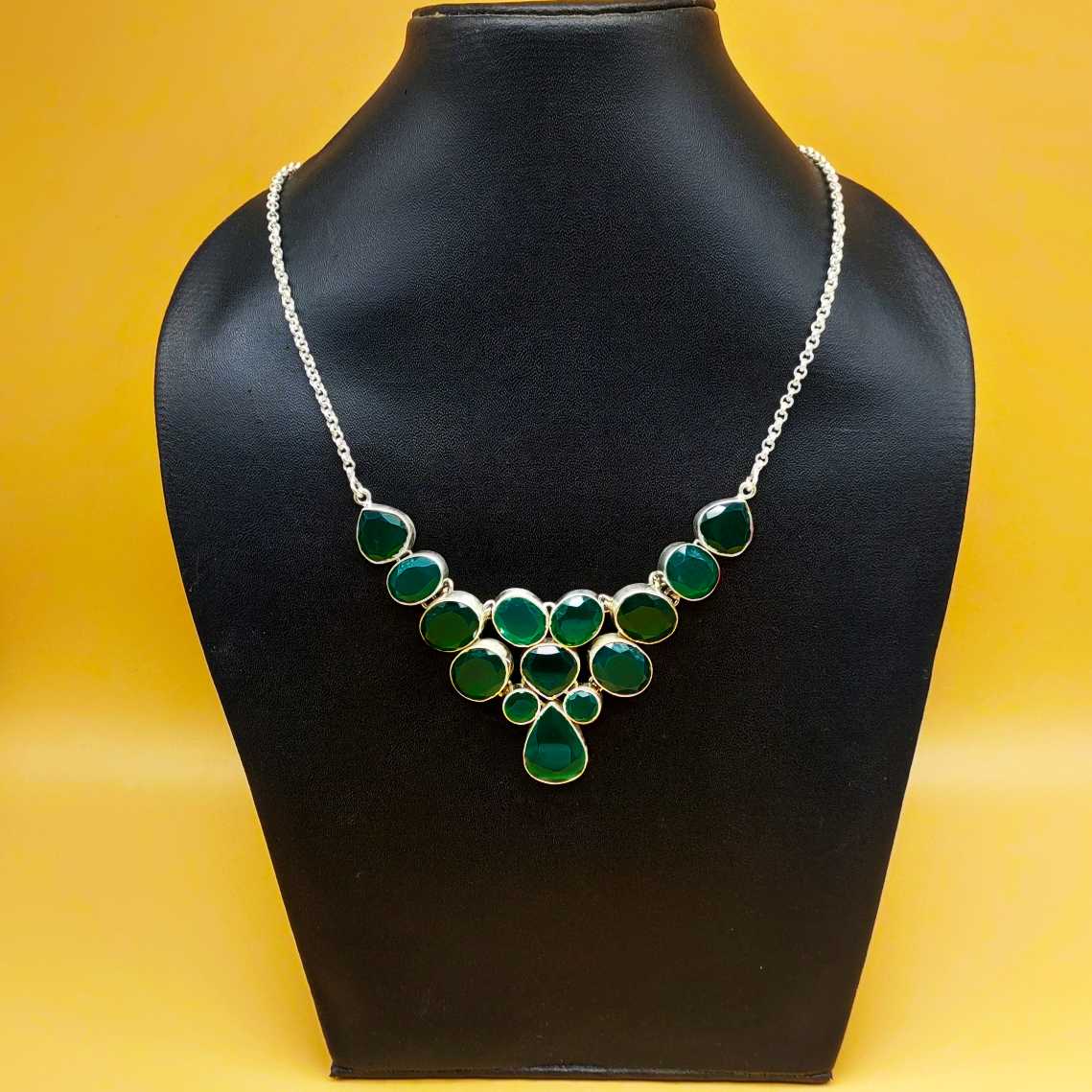 Green Onyx 925 Silver Custom Necklace High Polish Gift India