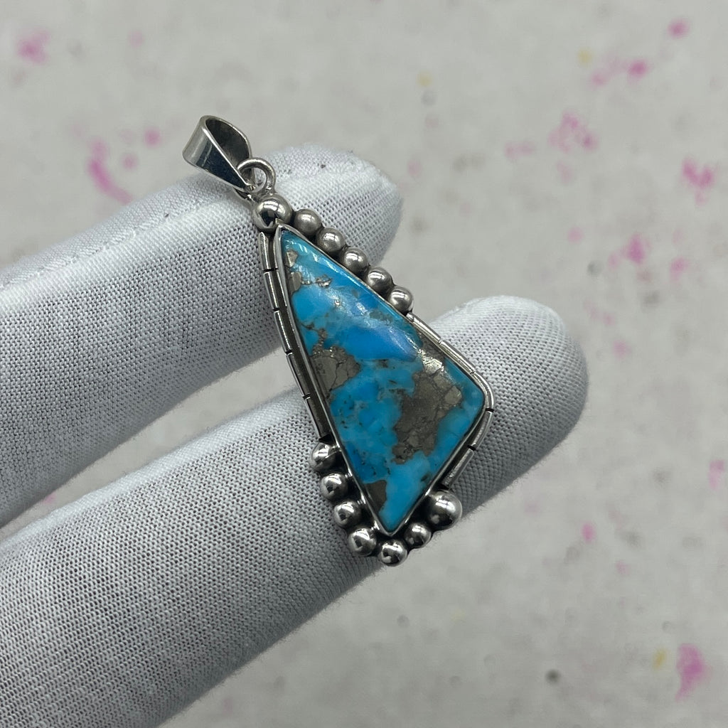 Blue Mohave Turquoise 925 Sterling Silver Pendant – Handmade Artisan Jewelry