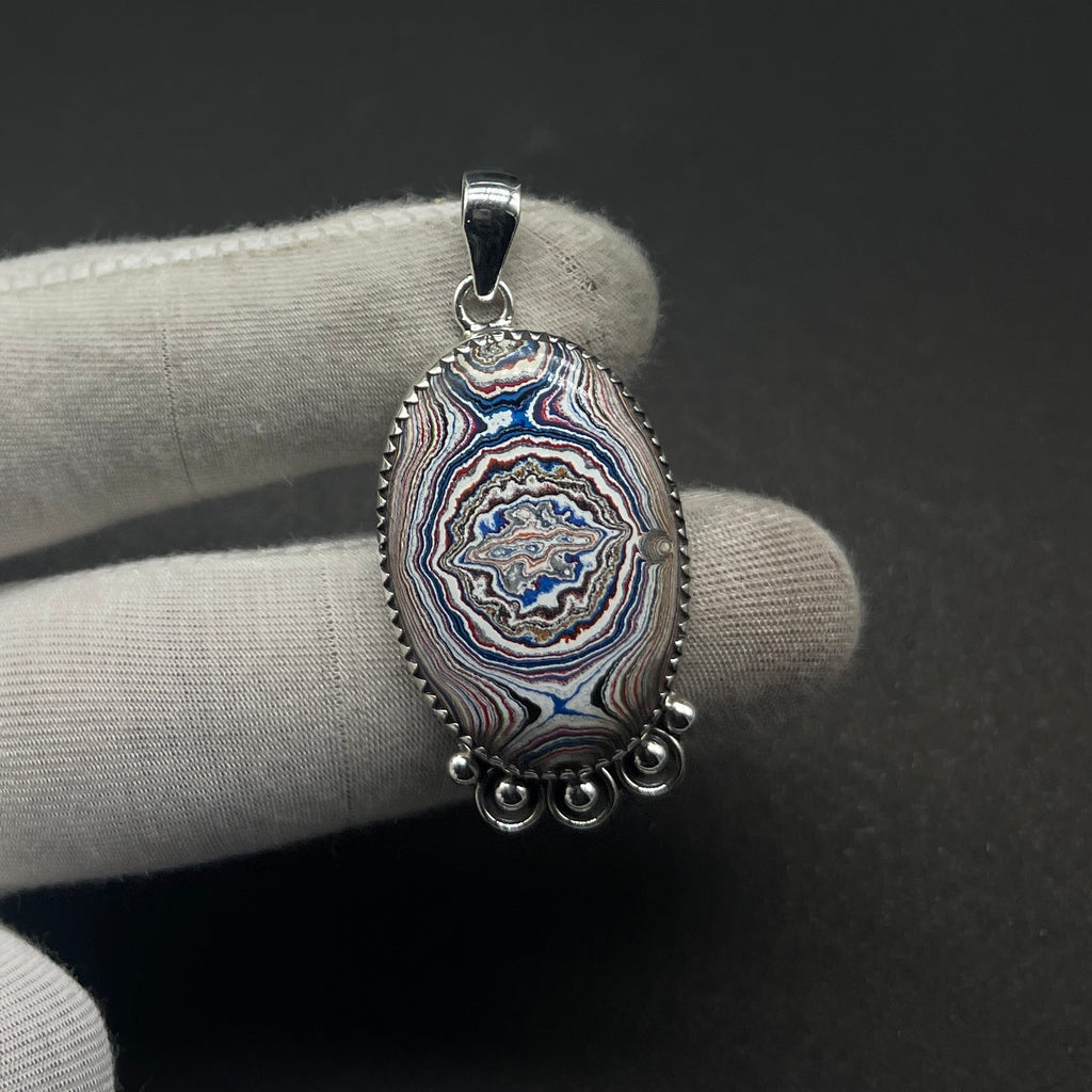 Fordite Cabochon 925 Silver Boho Artisan Pendant