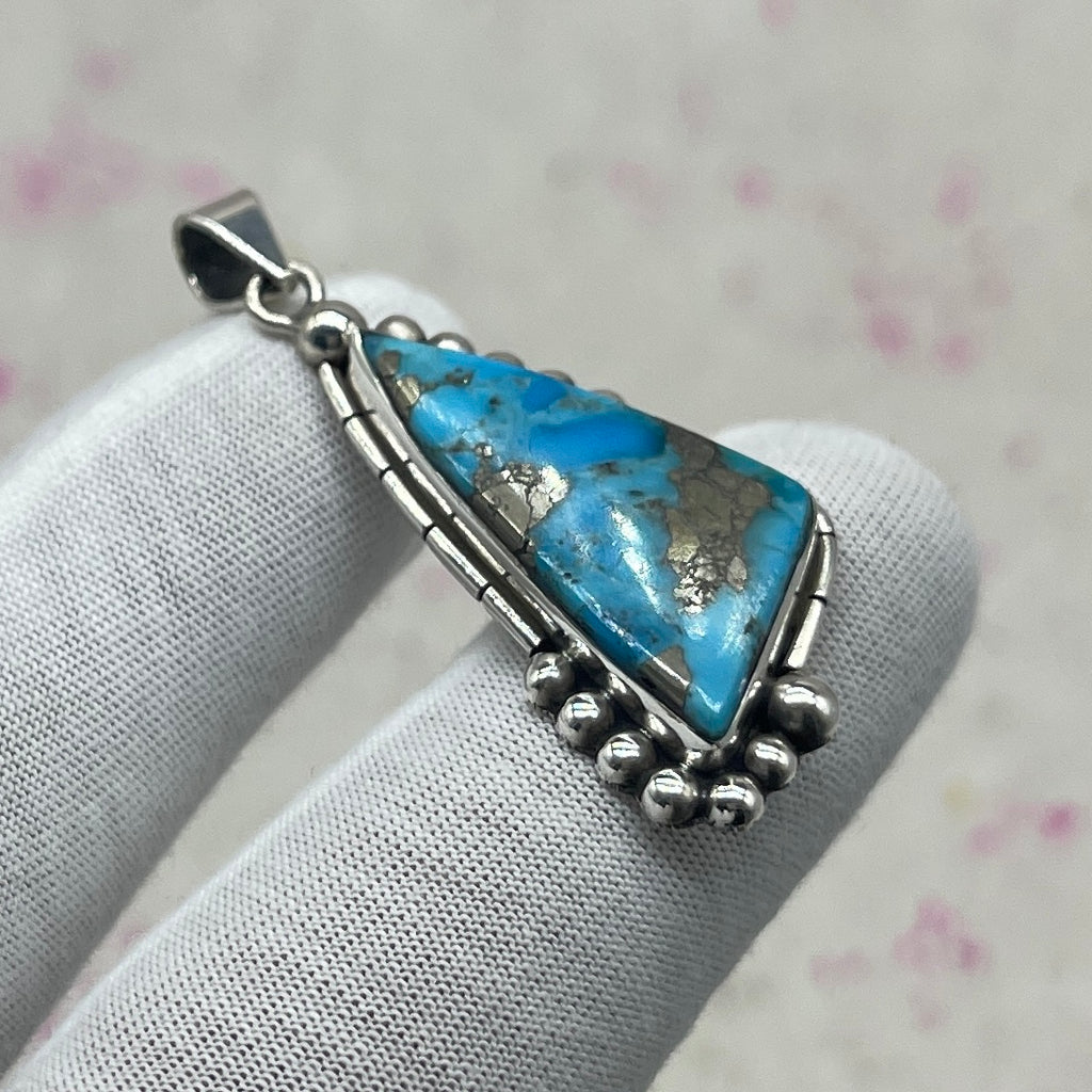 Blue Mohave Turquoise 925 Sterling Silver Pendant – Handmade Artisan Jewelry