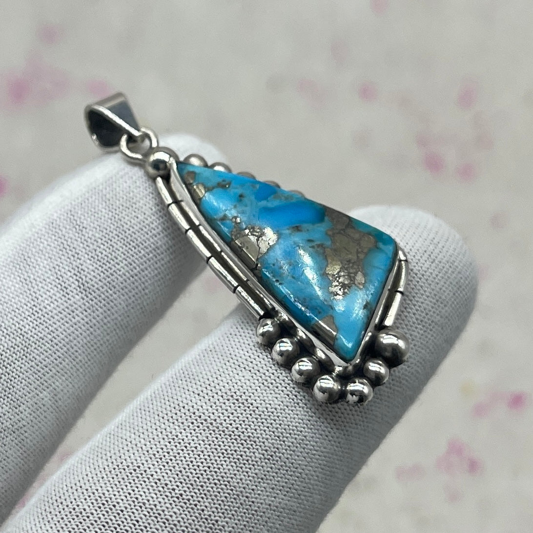 Blue Mohave Turquoise 925 Sterling Silver Pendant – Handmade Artisan Jewelry