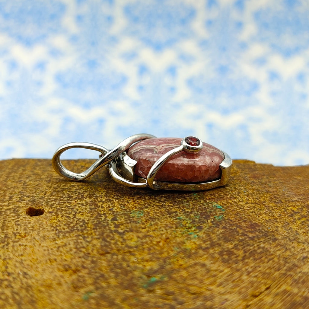 Rhodochrosite & Garnet Nepali Bohemian Handmade Silver Pendant