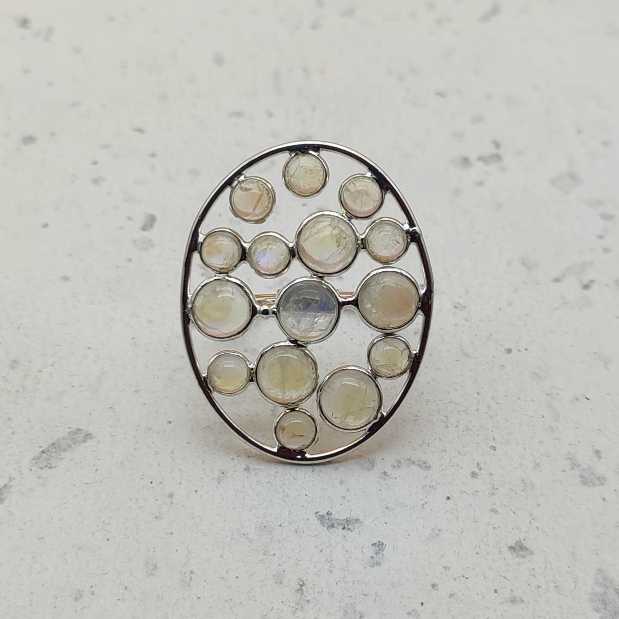 925 Sterling Silver Handmade Bohemian Rainbow Moonstone Jumble Ring