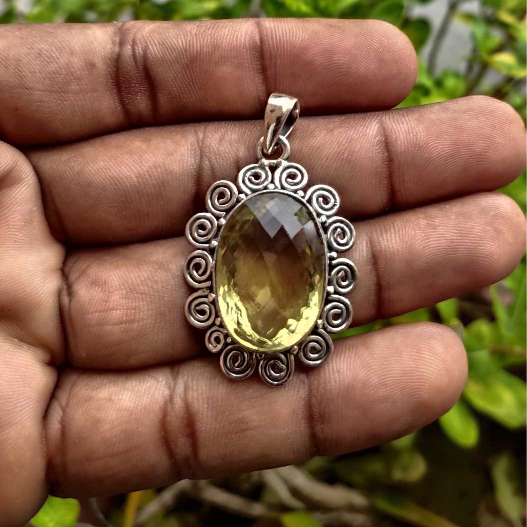 Natural Lemon Topaz Gemstone Solid 925 Sterling Silver Pendant Handmade