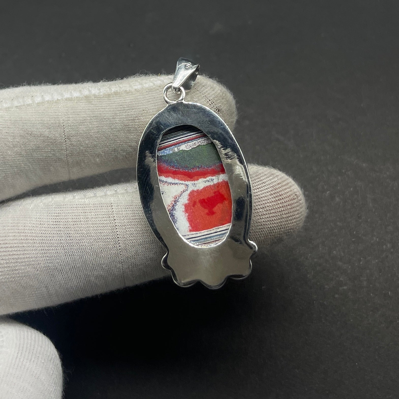 Fordite Cabochon 925 Silver Boho Artisan Pendant