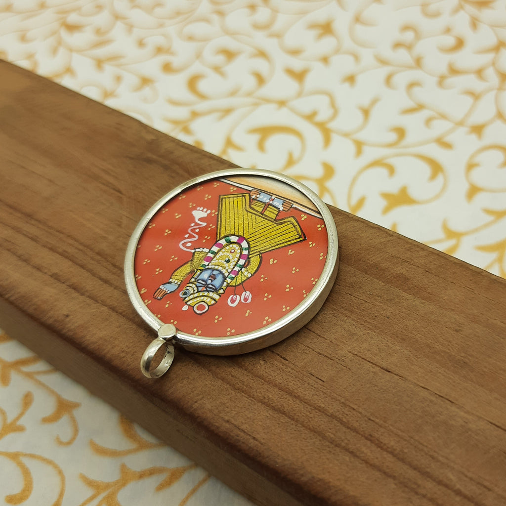 Shree Nath Ji Hand-Painted Pendant in 925 Sterling Silver – Divine Krishna Art Frame