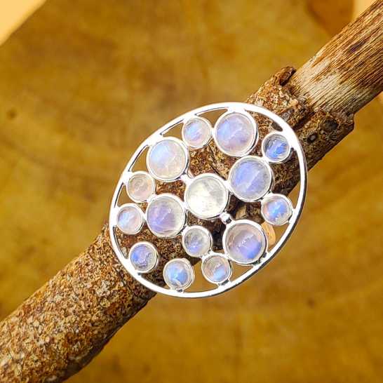 925 Sterling Silver Handmade Bohemian Rainbow Moonstone Jumble Ring