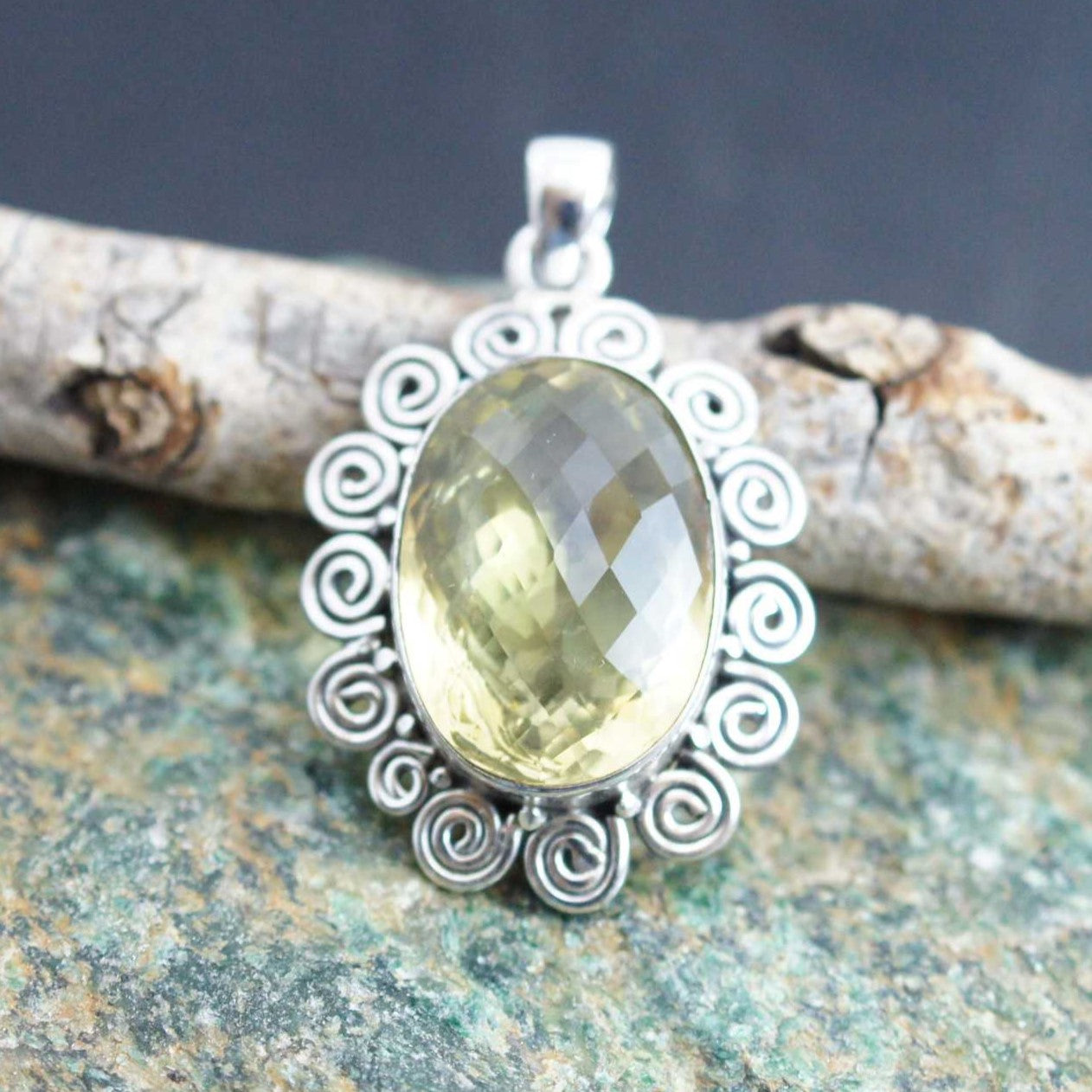 Natural Lemon Topaz Gemstone Solid 925 Sterling Silver Pendant Handmade