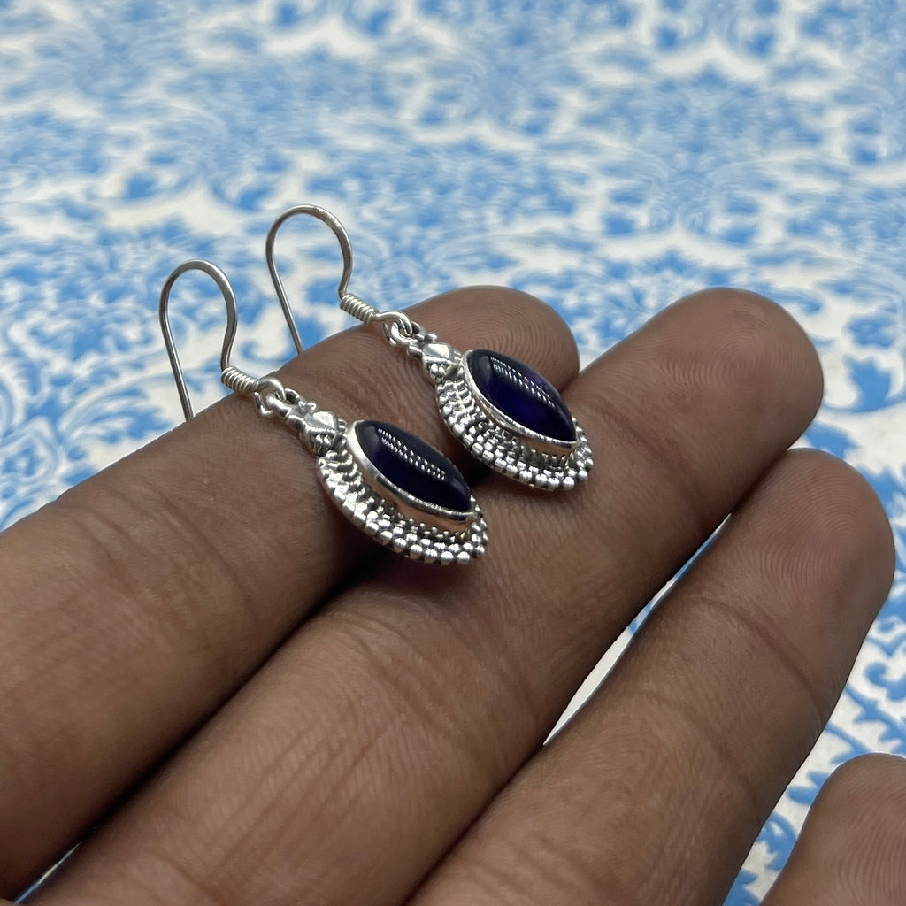 925 Sterling Silver Amethyst Marquise Earrings – Elegant Purple Gemstone Jewelry