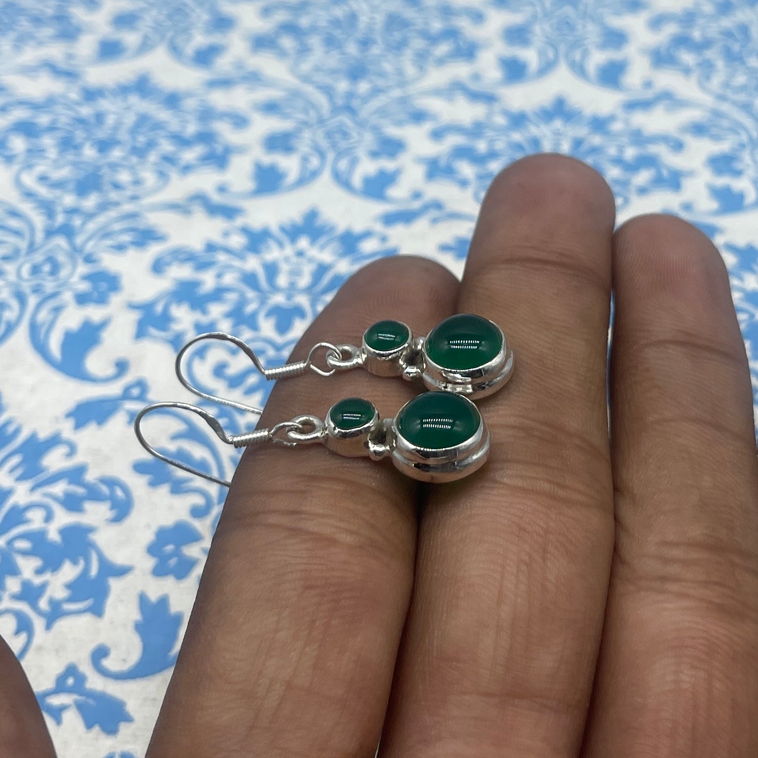 Natural Green Onyx 925 Sterling Silver Earrings – Fine Handcrafted Jewelry