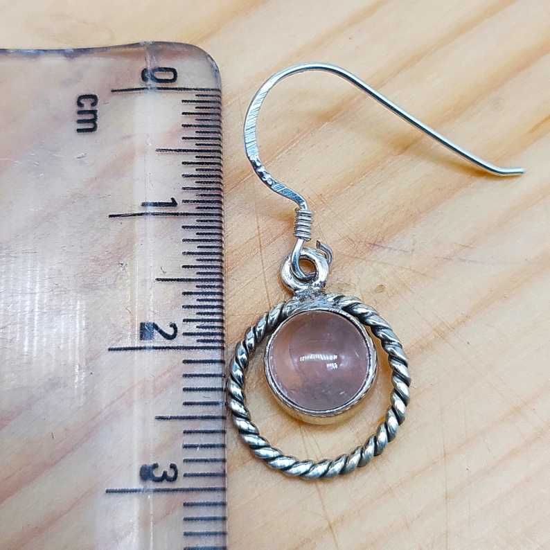 Handcrafted Rose Quartz Round Stone Silver Earrings