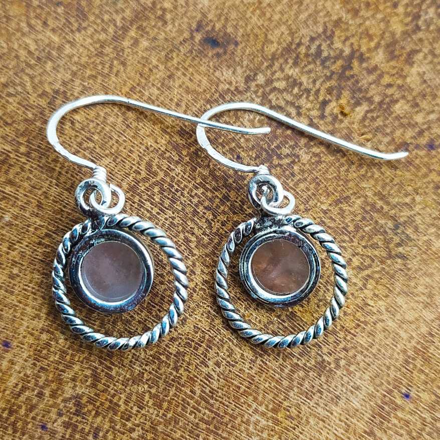 Handcrafted Rose Quartz Round Stone Silver Earrings