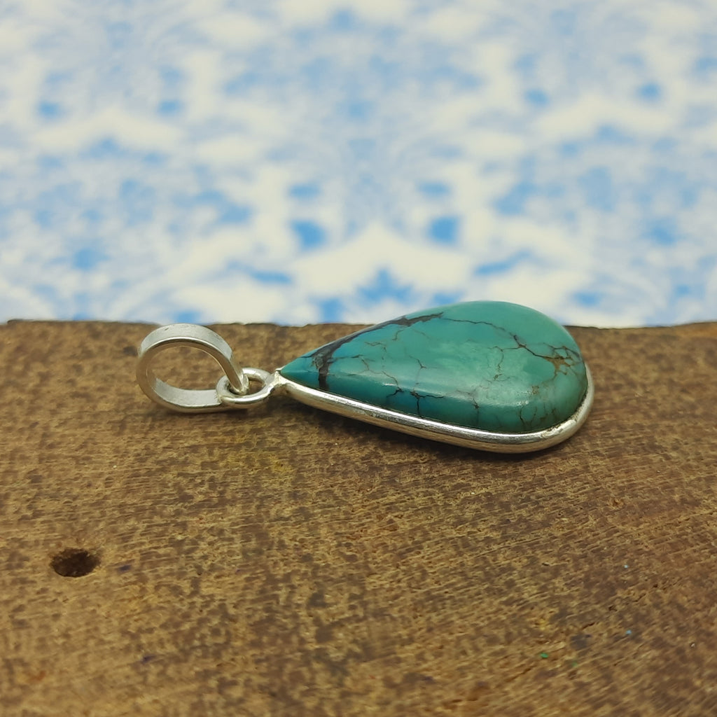 Tibetan Turquoise 925 Silver Drop Pendant Necklace Wholesale