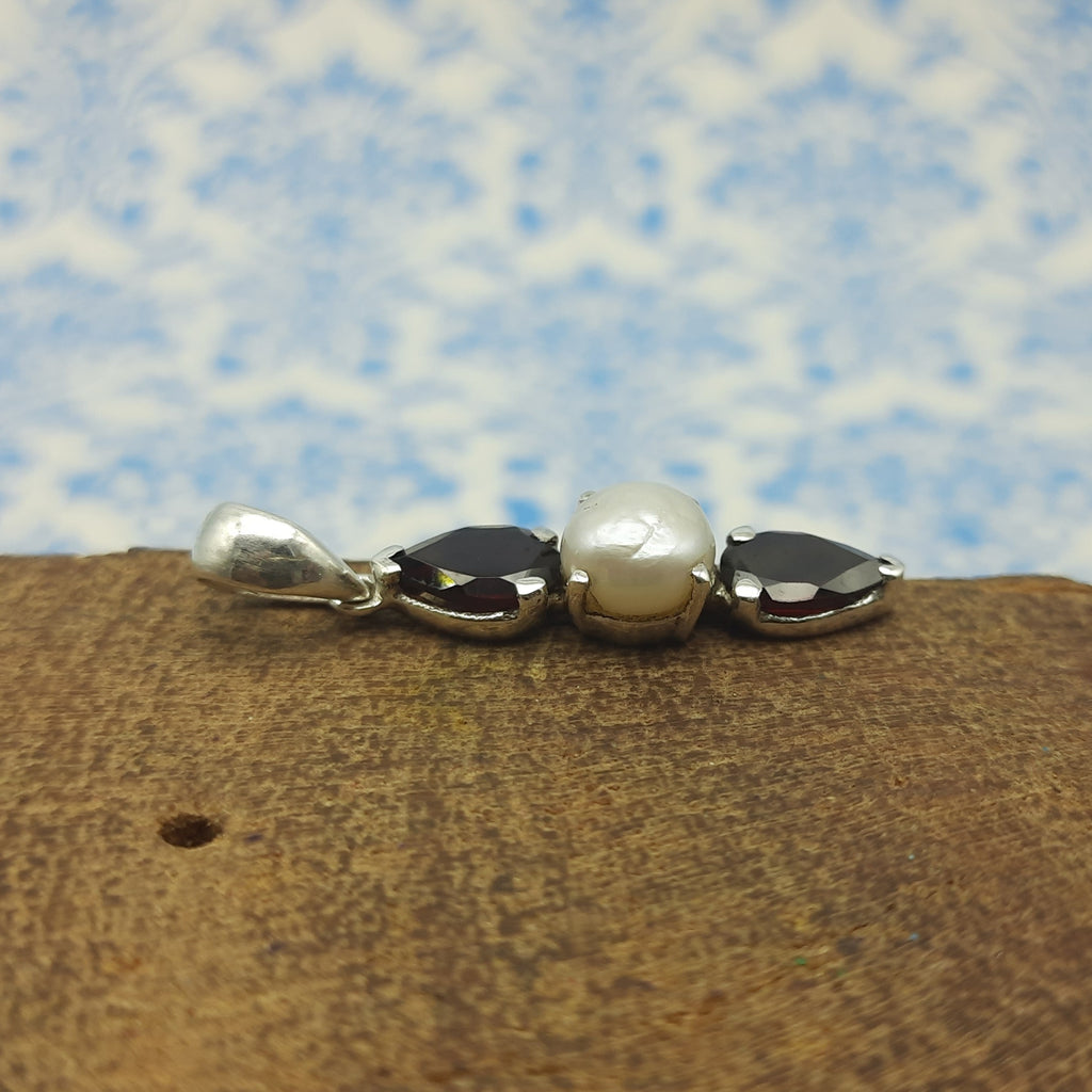 Garnet & Pearl 925 Sterling Silver Handmade Nepali Bohemian Dual Gem Jewelry