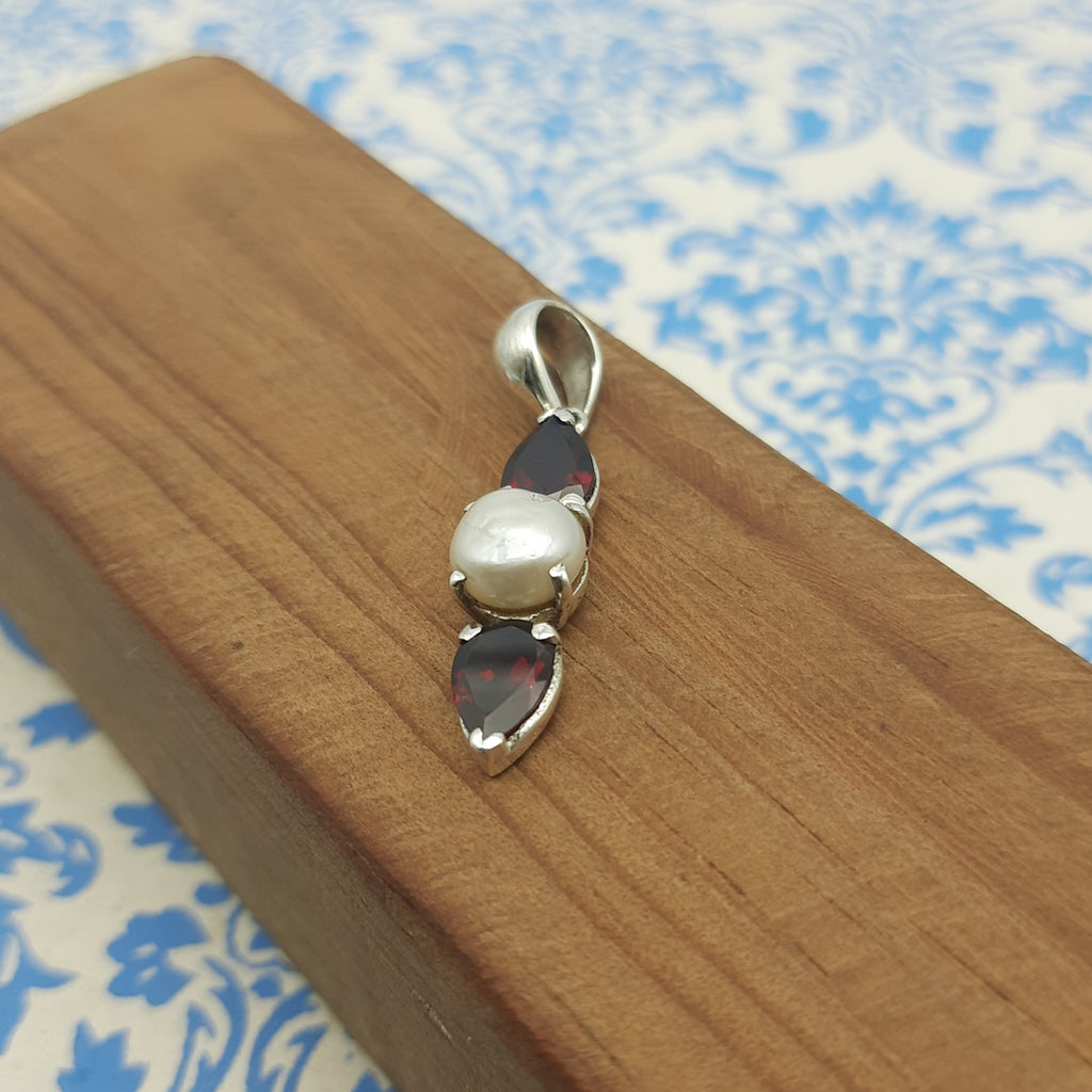 Garnet & Pearl 925 Sterling Silver Handmade Nepali Bohemian Dual Gem Jewelry