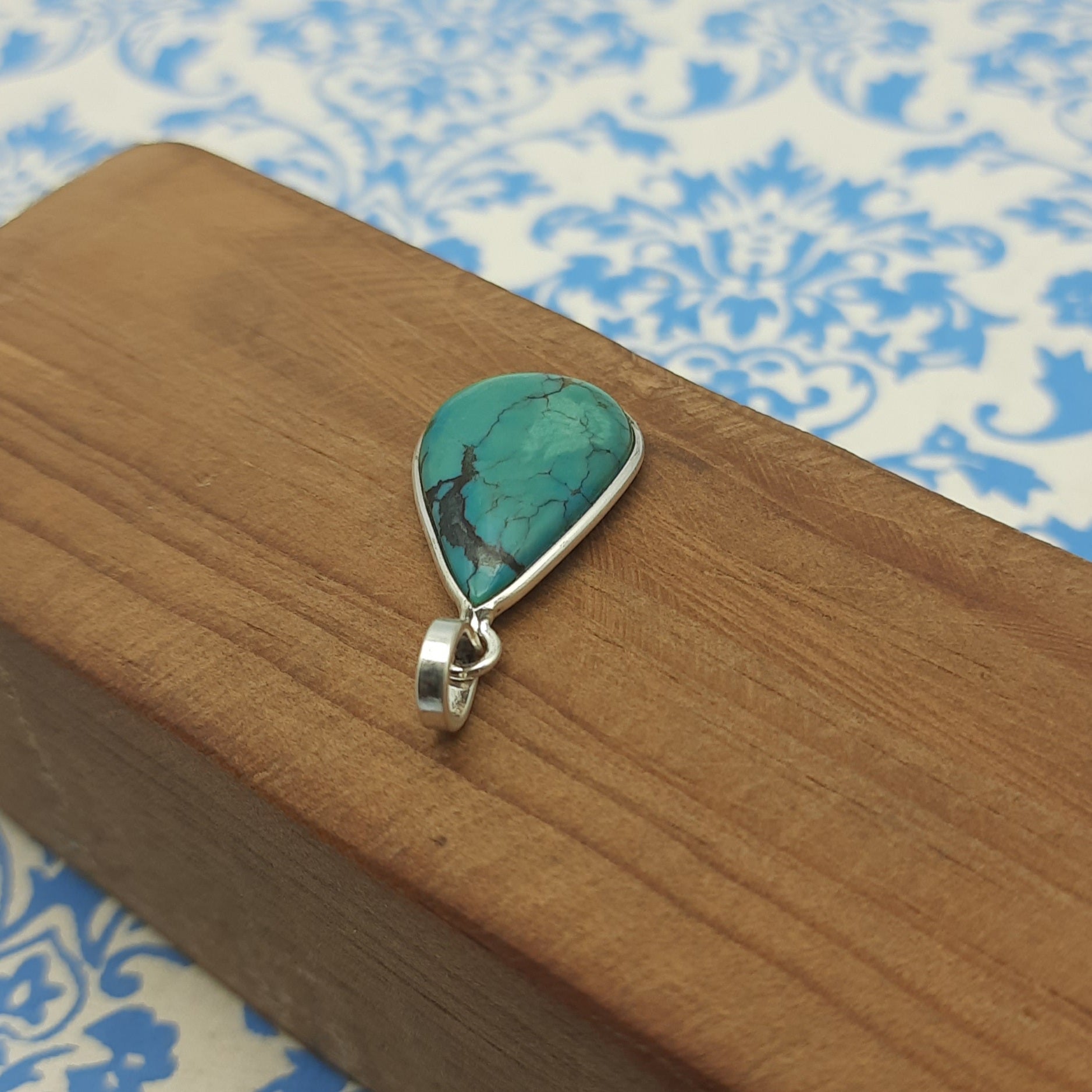 Tibetan Turquoise 925 Silver Drop Pendant Necklace Wholesale