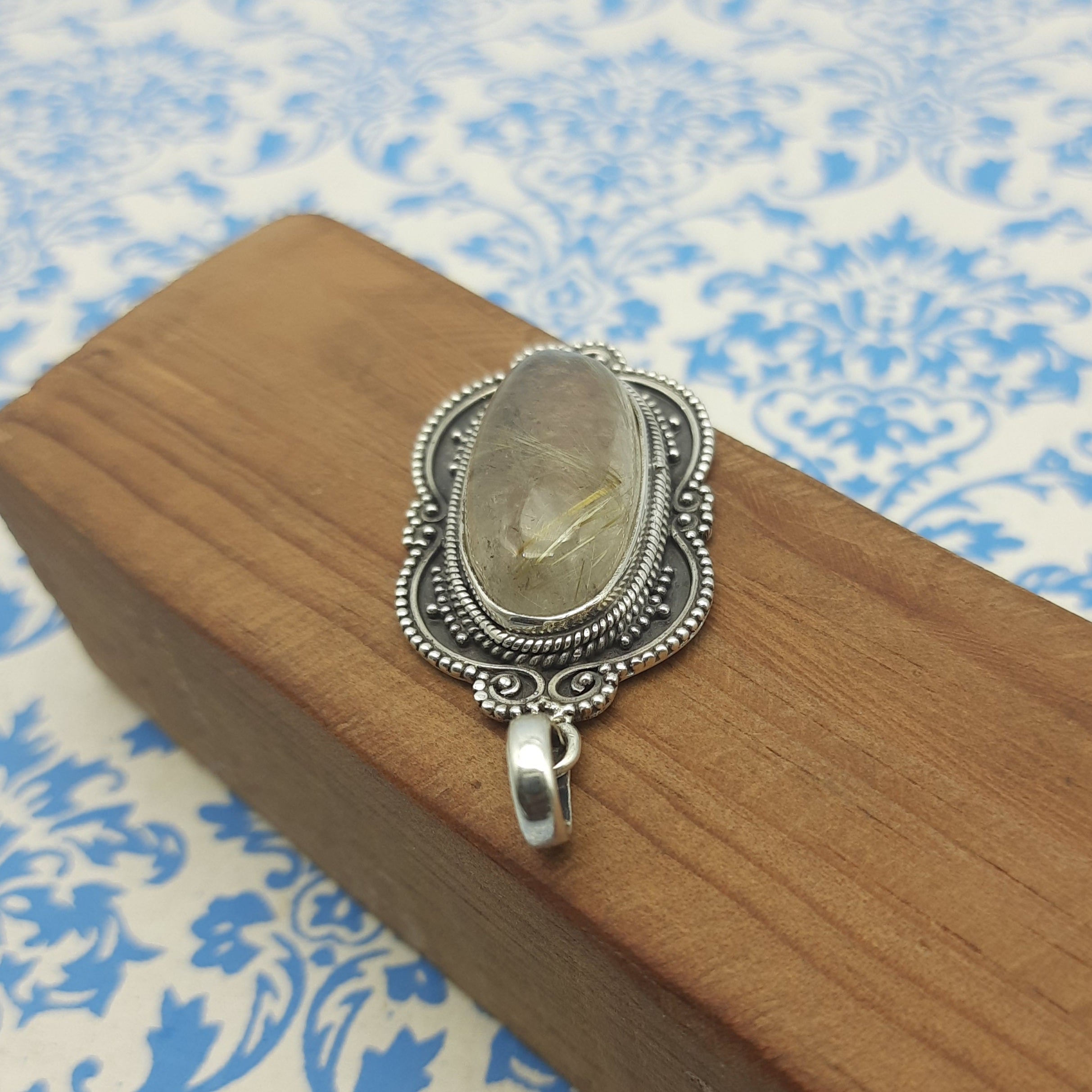 Rutile Quartz 925 Silver Bezel Pendant Boho Wholesale